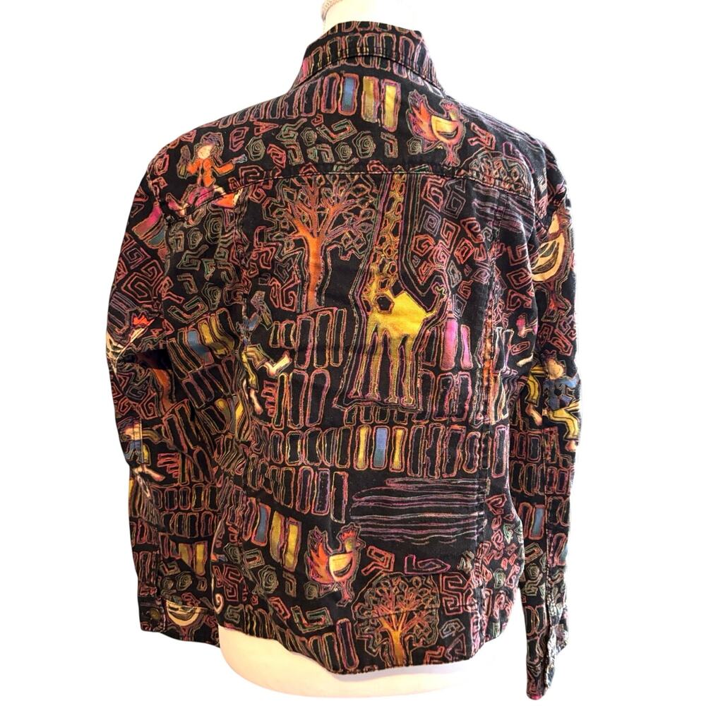 Chicos Giraffe Safari Zip Jacket Sz 1 Wo linen blend southwestern tribal novelty - Picture 2 of 9